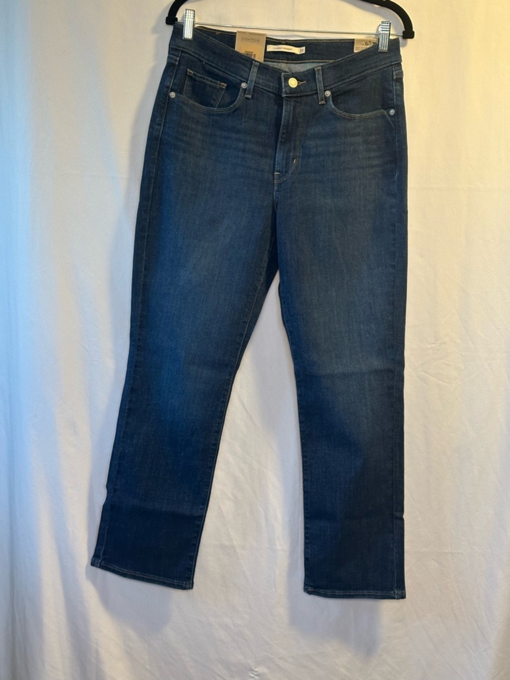 Levi’s Classic Straight Jeans Mid Rise Blue Stretch Denim Size 8/29  Short